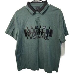 A|X ARMANI EXCHANGE Short Sleeve 3D  Logo Polo Shirt Green Black L Cotton